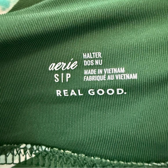 Aerie‎ Green and White Crossover Keyhole Halter Bikini Top Size Small EUC - Picture 6 of 6